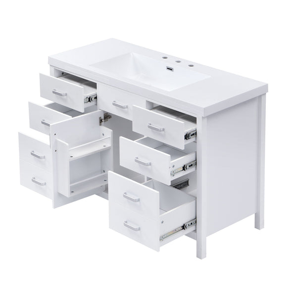 47.25" Modern Bathroom Vanity With Sink, Soft Close Single Door & 6 Drawers - White