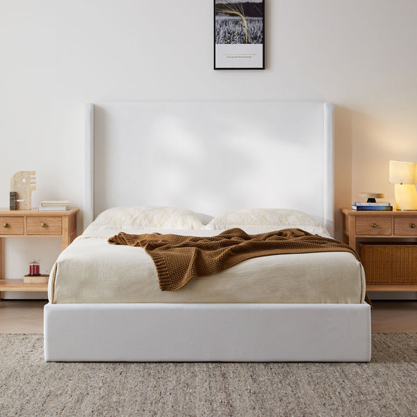 Carmen - King Size Upholstered Wingback Bed - White