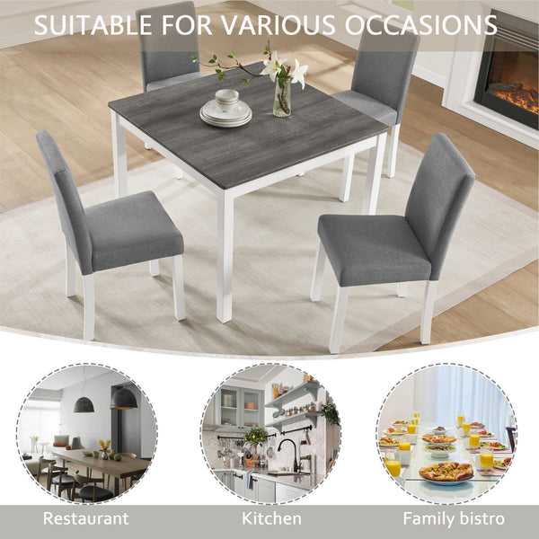 5 Piece Dining Table Set With 4 Chairs For Kitchen - Gray / White