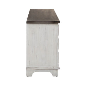 River Place - 75" Entertainment Console - Riverstone White & Tobacco