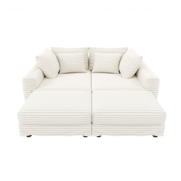 Deep Seat Convertible Sofa With Soft Pillows And Ottomans