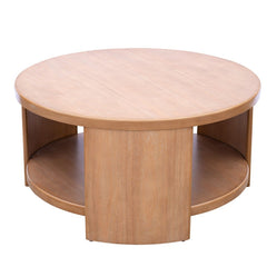 Round Coffee Table With Shelf Storage - Natural