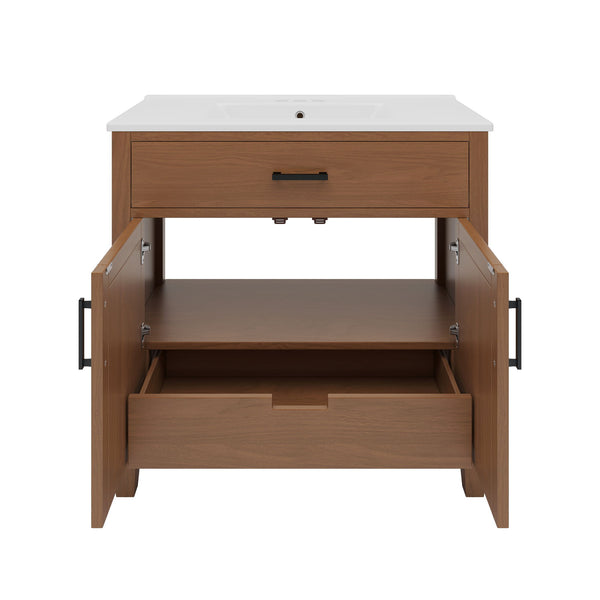Bathroom Vanity With Ceramic Sink, Modern Free Standing Cabinet With Soft Close Drawers