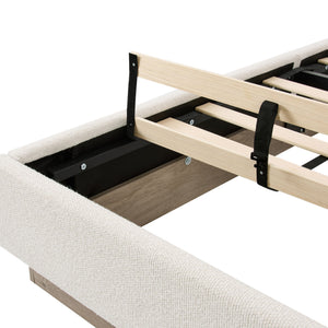 Linton - Queen Size Upholstered Platform Bed - Cream White / Light Grey / Camel Oak