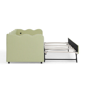 Gingham Daybed With USB Charging Port, Wave-Shaped Design