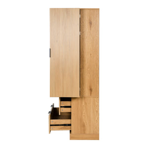 Fluted Kitchen Pantry Cabinet With 2 Large Drawers & 8 Door Spice Rack Freestanding Storage Organizer - Oak