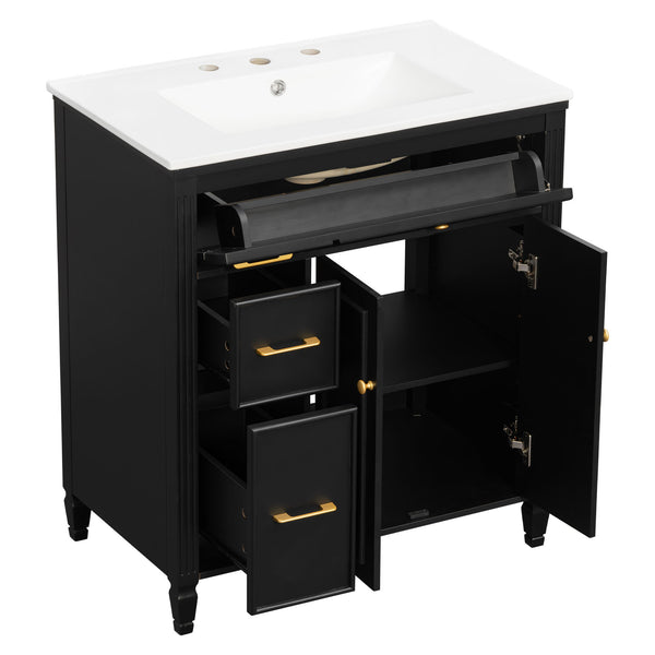 Freestanding Bathroom Vanity With Sink, Soft Close Door, Tip Out Drawer