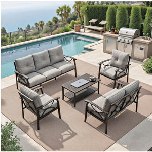 Patio Furniture Set With Coffee Table And Cushions For Backyard