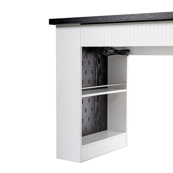 Modern Fluted Office Desk With Storage Cabinet