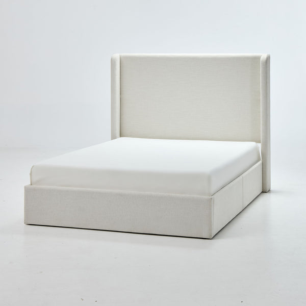 Caron - King Size Upholstered Wingback Bed With High Headboard - Ivory