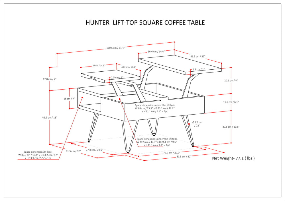 Hunter - Lift Top Square Coffee Table - Natural