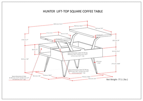 Hunter - Lift Top Square Coffee Table - Natural