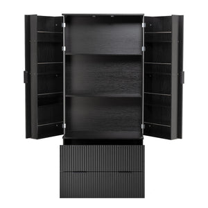 Fluted Kitchen Pantry Cabinet With 2 Large Drawers & 8 Door Spice Rack Freestanding Storage Organizer - Black