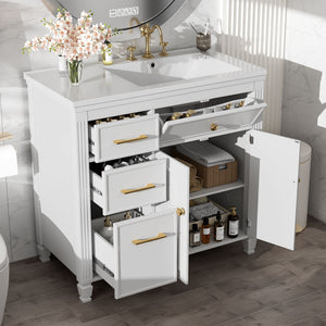Bathroom Vanity With Sink, 1 Tip Out Drawer, 3 Side Drawers, Adjustable Shelf