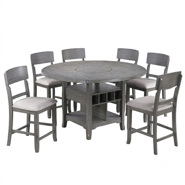 Contemporary Counter Height Dining Set With Built In Lazy Susan