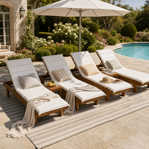 Chaise Lounge With Multi Fold Cushion, 3 Position Adjustable Backrest For Patio - Beige / Teak