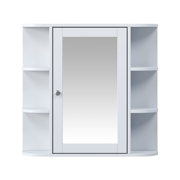 Bathroom Wall Storage Cabinet With Mirror And Adjustable Shelf, 6 Open Shelves