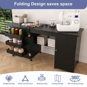 Foldable Sewing Table With Locking Casters