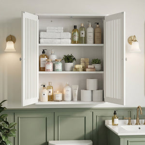 Louvered Double Door Wall Mounted Bathroom Cabinet - White