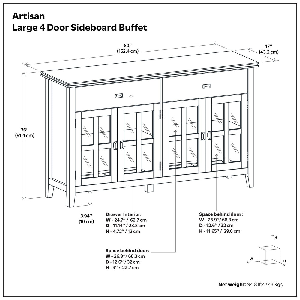 Artisan - Large 4 Door Sideboard Buffet - Russet Brown