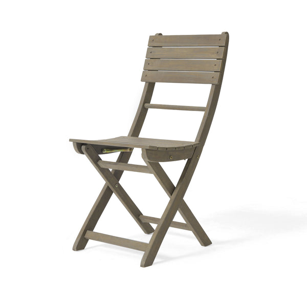 Outdoor Foldable Wood Dining Chair With Slat Design (Set of 2)