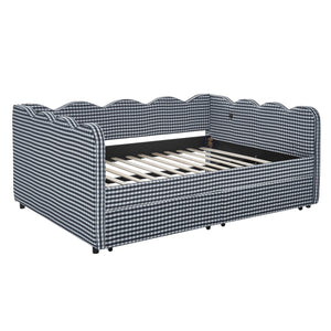Gingham Daybed & USB Charging Port, Wave-Shaped Design