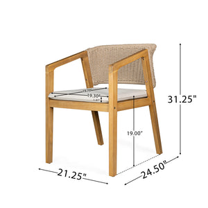 7 Piece Outdoor Dining Set With Rectangular Table And 6 Arm Chairs - Beige / Brown / Brown Mix / Light Teak