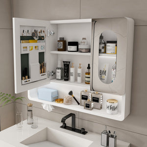 Wall Mounted Bathroom Mirror Cabinet With LED Lights, Anti Fog & Explosion Proof, Touch Control Medicine Cabinet, 3 Color Lighting - White