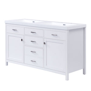 Double Sink Bathroom Vanity With Top, Soft Closing Doors & Drawers, Tip Out Drawer, 2 Cabinet Doors, Adjustable Shelf - White