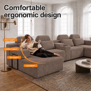 U-Shaped Sectional Sofa With Chaise Lounge And Cup Holders