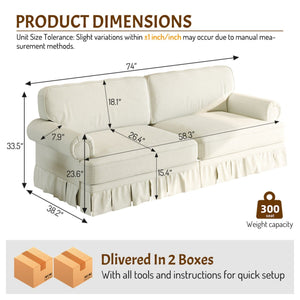 Luxuriously Comfortable Cloud Couch Sofa With Elegant Rolled Arms & Pleated Skirt Design