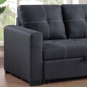 Sectional Sofa Pull Out Bed Upholstered Tufted Convertible Couch - Black
