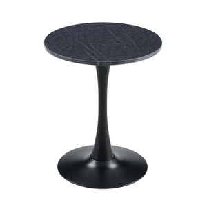 Round Dining Table With Faux Marble Top And Metal Pedestal +, 23.6" Diameter For Kitchen, Living Room, Small Spaces