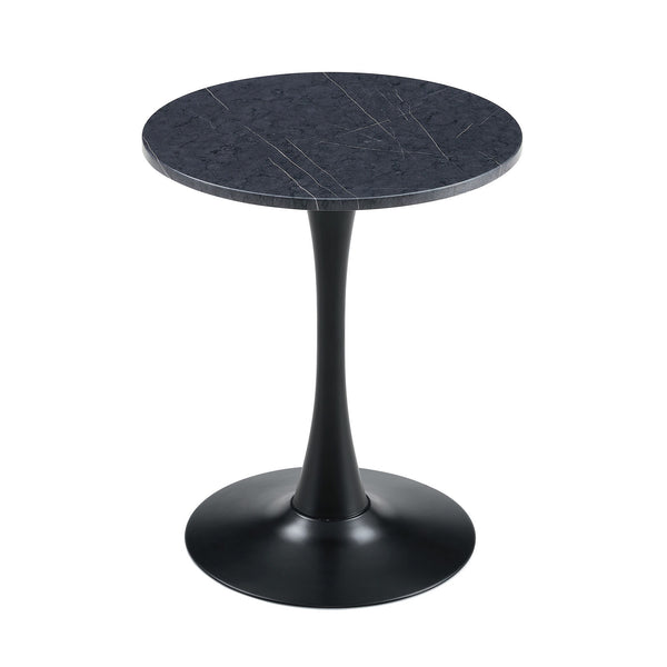 Round Dining Table With Faux Marble Top And Metal Pedestal +, 23.6" Diameter For Kitchen, Living Room, Small Spaces