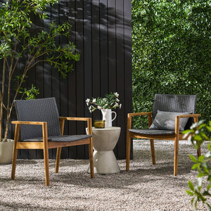Tranquilize - Outdoor Wooden Club Chair With Woven Wicker Seat And Back (Set of 2) - Light Brown