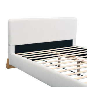Queen Size Upholstered Bed With 12 Slats Support - White