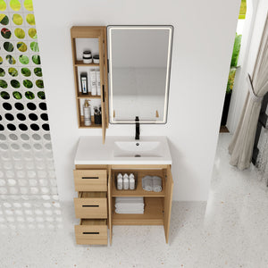 Freestanding Bathroom Vanity Set With Tall Linen Cabinet, 3 Drawers And Large Storage, Single Sink