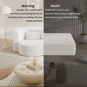 Modern Floor Sofa, With 2 Pillows, Convertible Teddy Fabric Foam Filled Bed