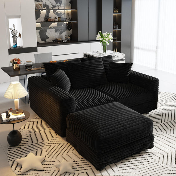 Convertible Deep Seat Sofa With Soft Pillows And Ottomans