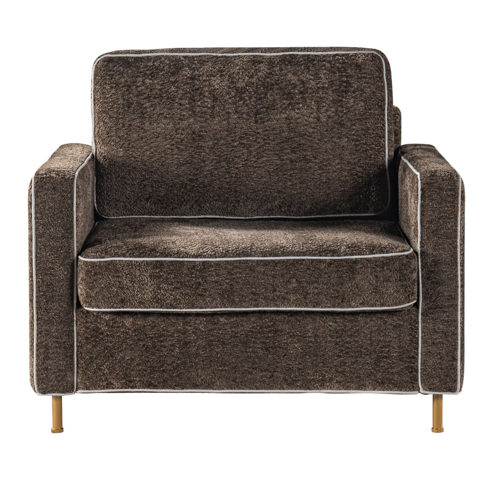 Accent Chair Upholstered Single Sofa With Square Arms, Sewn Pillow Back For Living Room