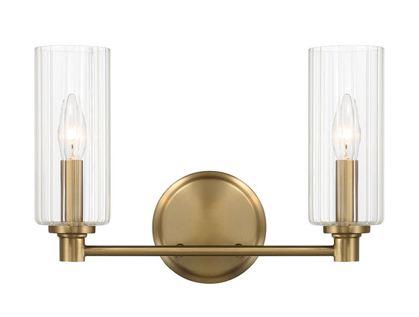 Regal - Double Light Vanity With Clear Ribbed Satin - Antique Brass / Clear