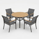 Gray Aluminum Patio Dining Set With Textilene Chairs, 5 Piece All Weather Round Table And 4 Seater For Garden, Deck, Or Porch