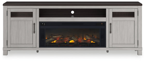 Darborn - 88" TV Stand With Electric Infrared Fireplace Insert - Gray / Brown