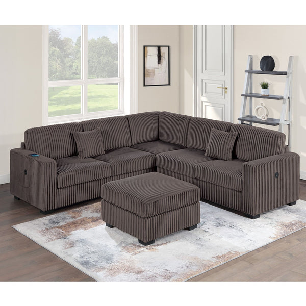 Upholstered L - Shaped 4 Piece Sectional Set With USB, Cocktail Ottoman