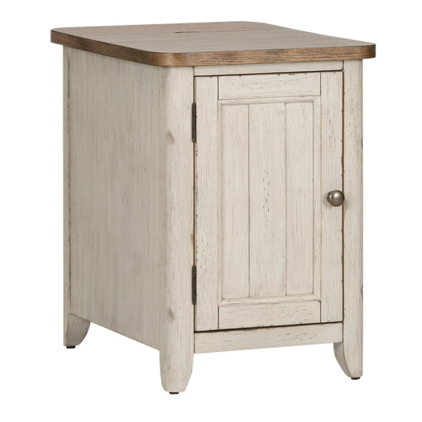 Farmhouse Reimagined - Door Chair Side Table With Charging Station - Antique White / Chestnut Tops