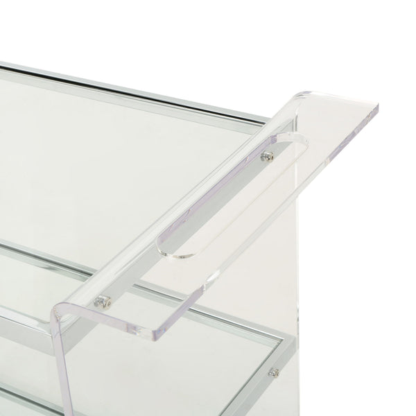 Elegant Acrylic Bar Cart With Tempered Glass Shelves And Rattan Metal Frame - Clear