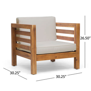 Outdoor Acacia Wood Patio Chair With Fabric Cushion