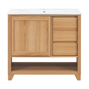 36" Bathroom Vanity With Sink, Soft Close Drawers - Natural