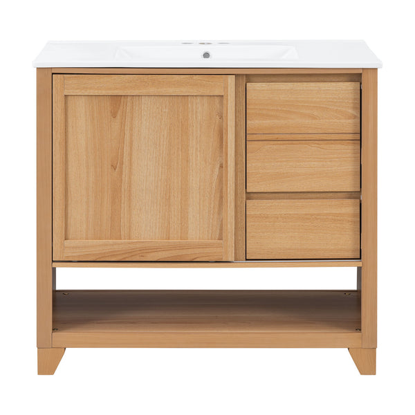 36" Bathroom Vanity With Sink, Soft Close Drawers - Natural