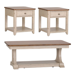 Farmhouse Reimagined - 3 Piece Table Set (1 Cocktail 2 End Tables) - Antique White / Chestnut Tops